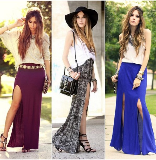 Tri romantické nápady s dlhými rozparkami maxi-dlhá-sukňa-rozparok-letná móda