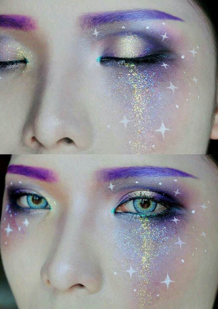 Tipy na líčenie-halloween-líčenie-galaxia-trblietavý trend