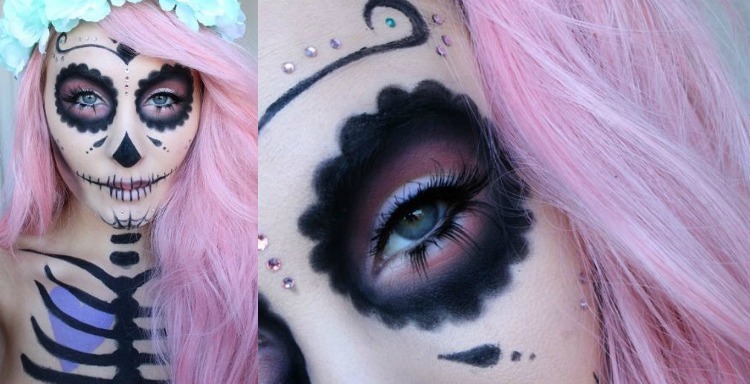 tipy na líčenie-halloween-make-up-cukor-lebka-ružová-üink