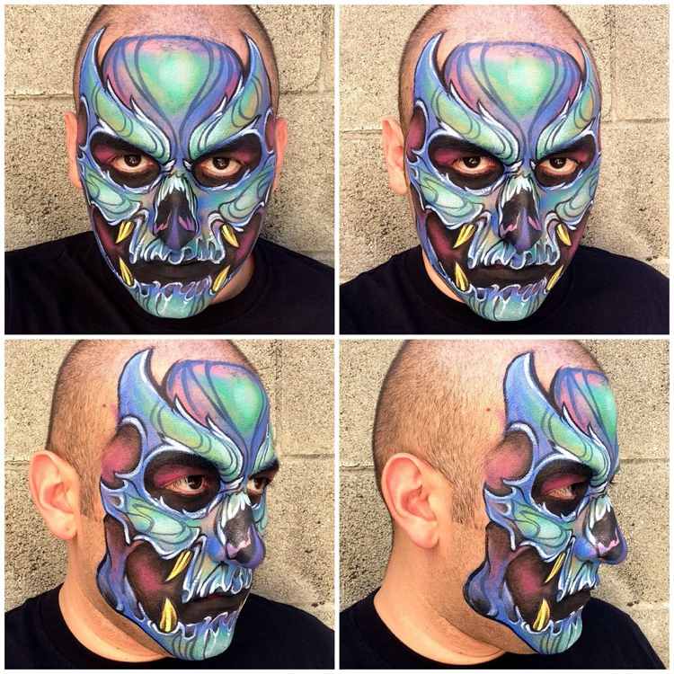 Tipy na líčenie-halloween-make-up-muž-čert-monštrum-farba