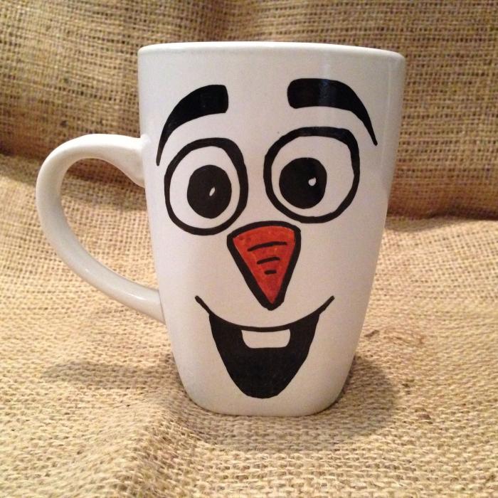 Vlastný náter hrnčeka na čaj-snehuliak Olaf-zábavný nápad na darček hrnček na čaj-olaf-the-ice-queen-deco-idea-cup-to-paint-dar-nápad