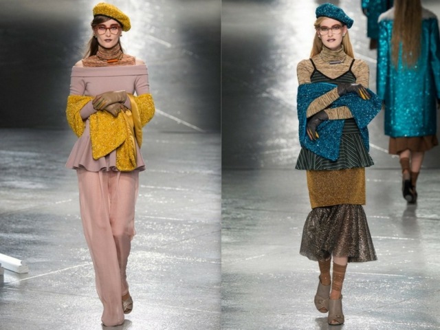 Jesenná dvojfarebná pletenina 2015 dvojfarebný úplet 2015 modrá žltá