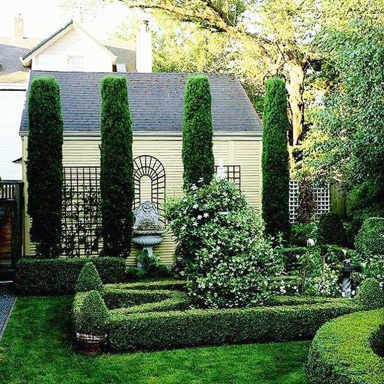 nápady na prvky geometrických tvarov záhradného dizajnu