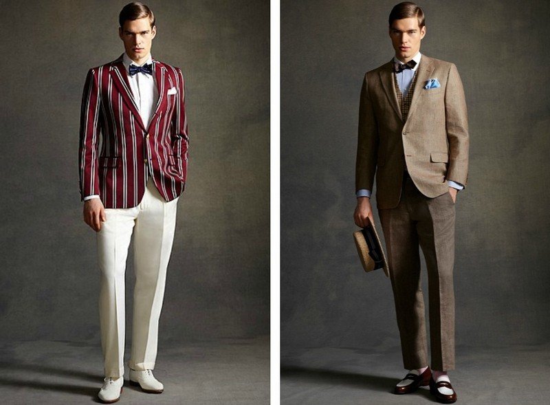 Dva elegantné obleky inšpirované Gatsbym Pánska vesta s pruhovaným oblekom v móde 20. rokov