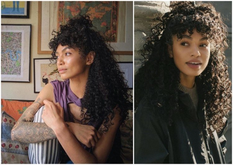 dlhé prírodné kučery s poníkom a vrchným uzlom