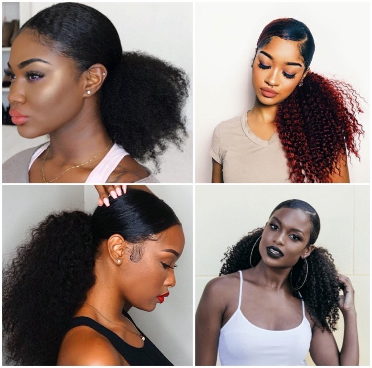 afro kučery účes chvost v elegantnom zadnom vzhľade