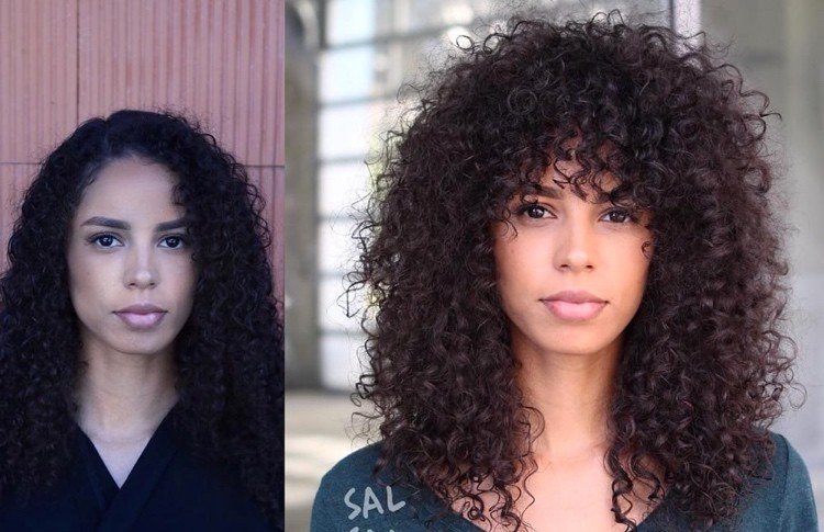 viacúrovňový strih s rovnou ofinou a kučerami