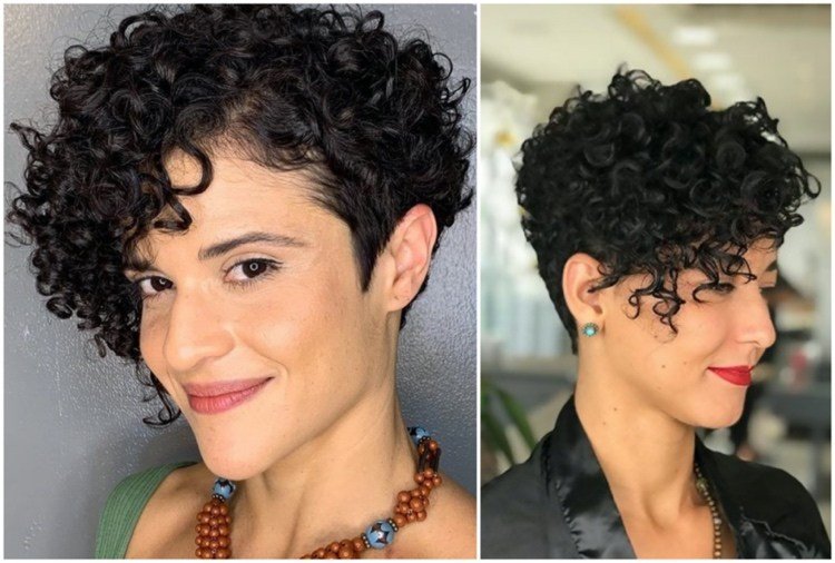 krátke vlasy s kučerami a šikmou ofinou