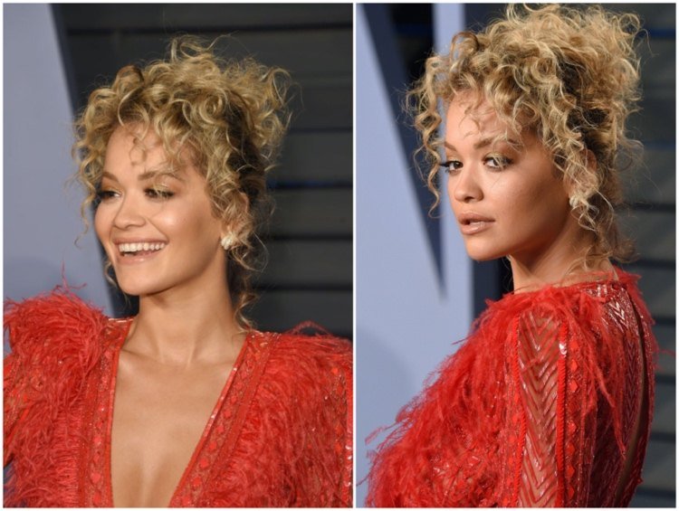 účes kučery a ofiny - vysoký uviazaný drdol