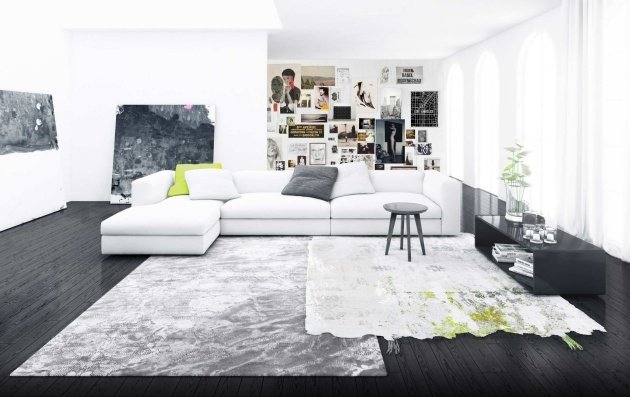 koberec dizajn henzel biela sivá obývačka Abisko obývacia izba s dizajnom koberca henzel Abisko