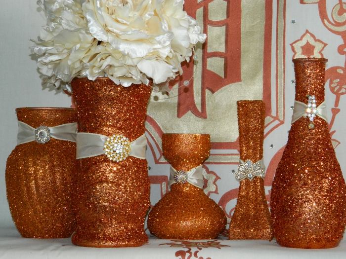 jesenné-svadobné-medené-jantárovo-trblietavé vázy