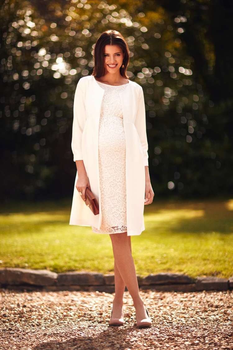 svadobné šaty-tehotné-svadobné-šaty-krátke-elegantné-biele-čipkované-blejzerové kabáty