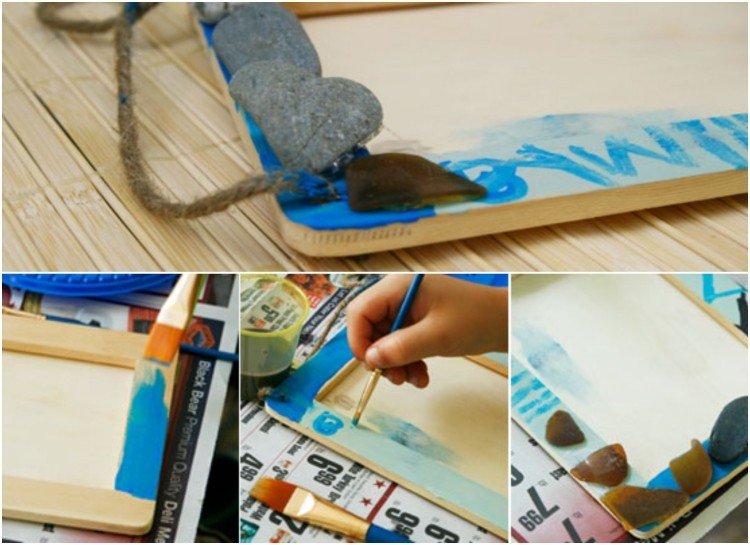 Remeselné nápady-leto-batoľatá-škrupiny-kamene-zdobenie-rámov-obrázkov