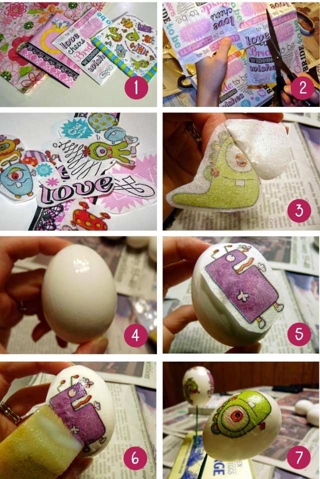 decoupage technika veľkonočné vajíčka obrúsok ozdobiť nápad