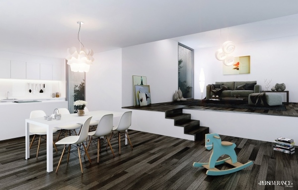 otvorená biela kuchyňa s jedálenským kútom biela kuchyňa s rozkladacou pohovkou a jedálenským kútom