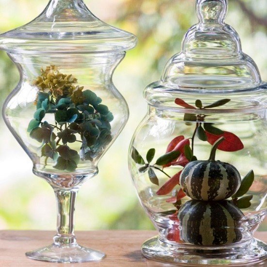 nápady na sklenené nádoby jesenná dekorácia, aby ste sa urobili sami