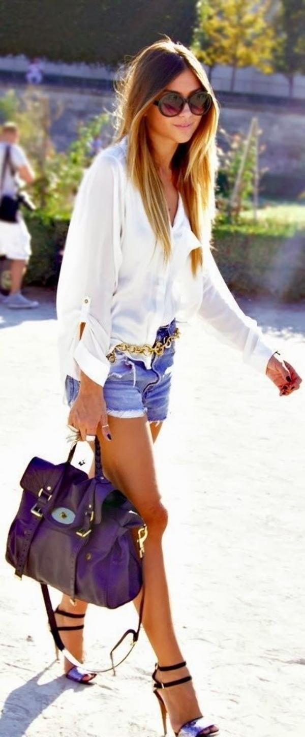 Džínsové šortky s efektným opaskom denim-kraťasy-outfit-street-vysoké podpätky