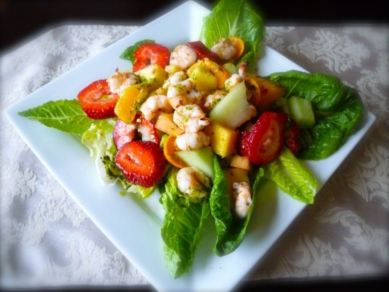 šalát recepty špenát jahodové krevety mexická tequila zálievka