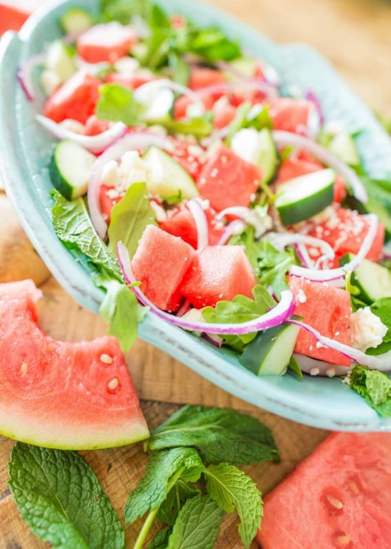 šalát recepty leto nápad uhorka melón mäta pieporná