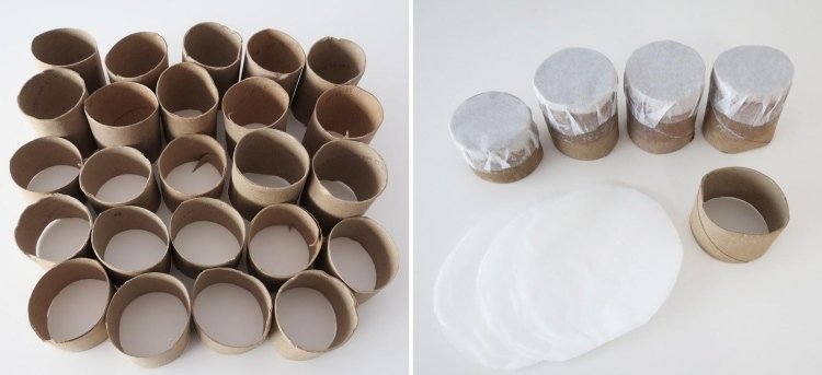 pre ešte individuálnejší vzhľad - kotúče narežte nerovnomerne Remeselné nápady na Vianoce -recyklácia-adventný kalendár-toaletný papier-rolky-materiály-návod na ručné práce