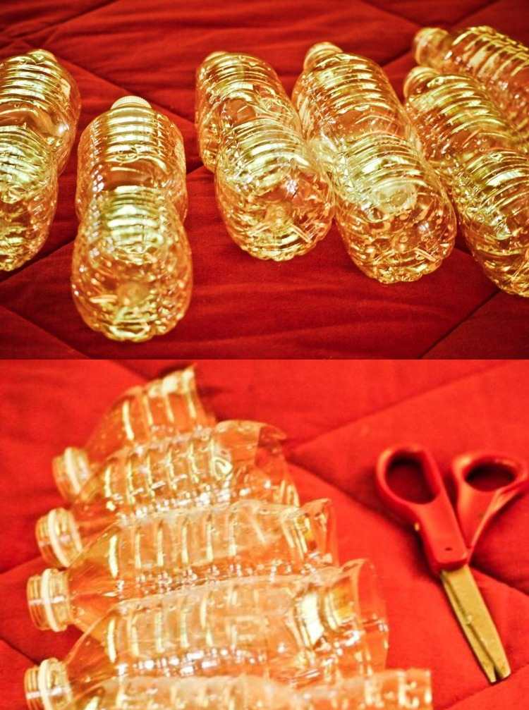 Vezmite priehľadné PET fľaše a prestrihajte ich krok za krokom tinkering-nápady-vianoce-recyklácia-vianočný stromček-pet-fľaše-kreatívne-udržateľné