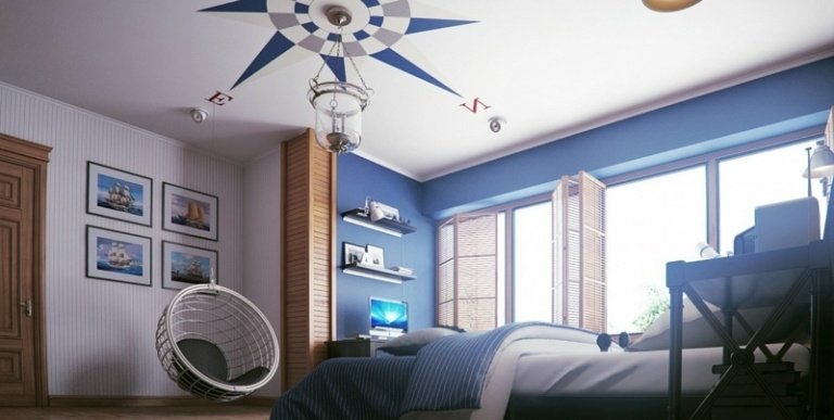 detská izba pre chlapcov izba pre mládež modrá farba na stenu farba hviezda motív stropné dekor