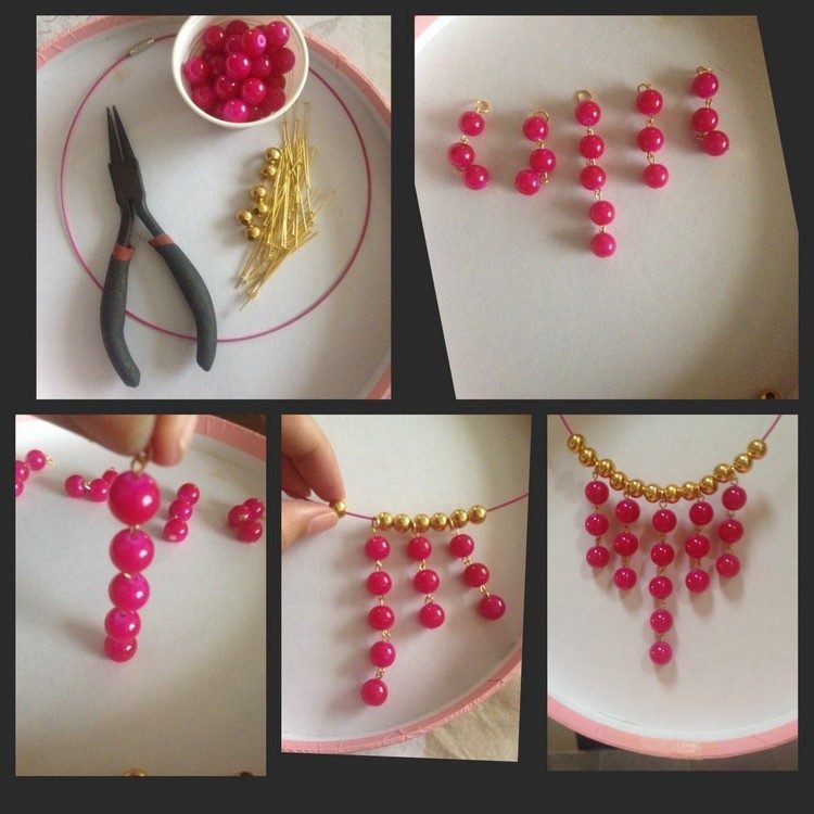 Náhrdelník so zlatými a ružovými perlami nápady na darčeky-vianoce-urob si sám-náhrdelník-perla-návod