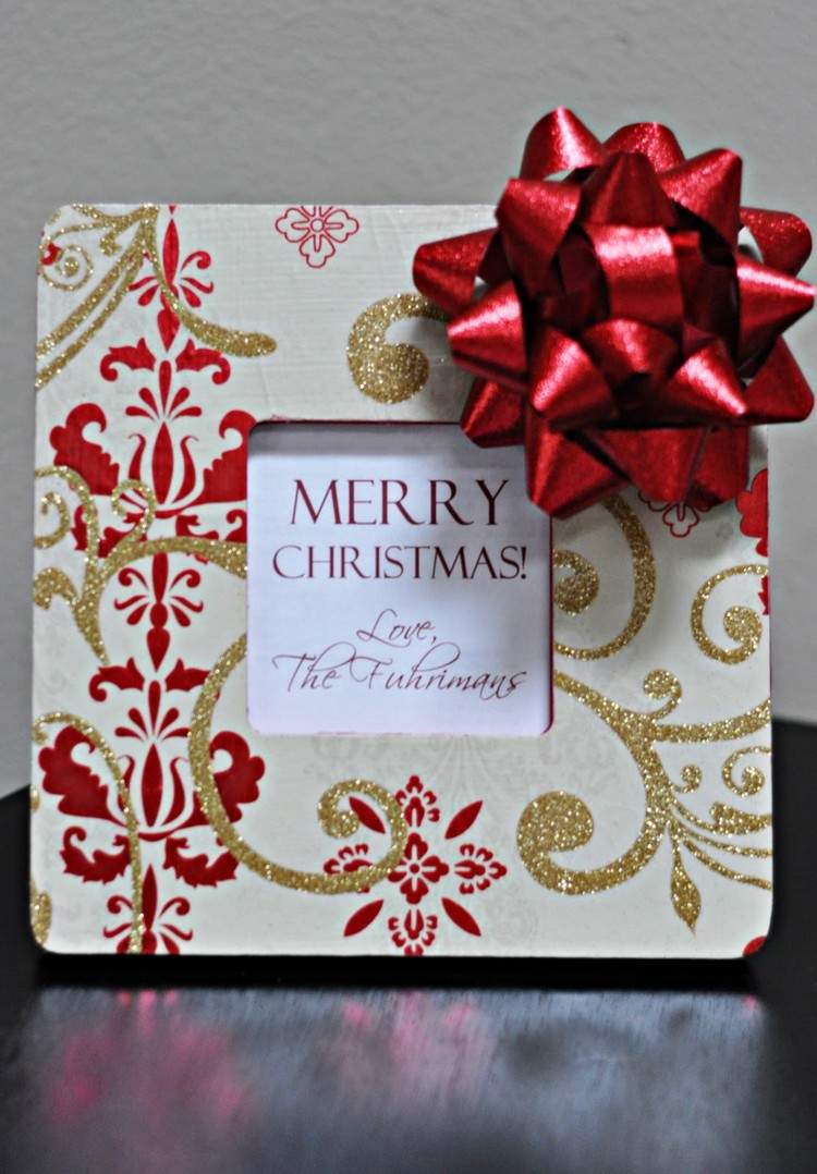 Rámy na obrazy s vianočnými motívmi v zlatej a červenej farbe nápady na darčeky-vianoce-urob si sám-rámy na obrázky-vianočné motívy