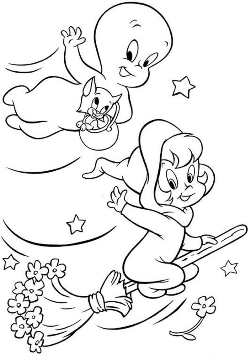 Omaľovánka Ghost Casper pre deti na Halloween Halloween-Ausmalen-Casper-Maedchen