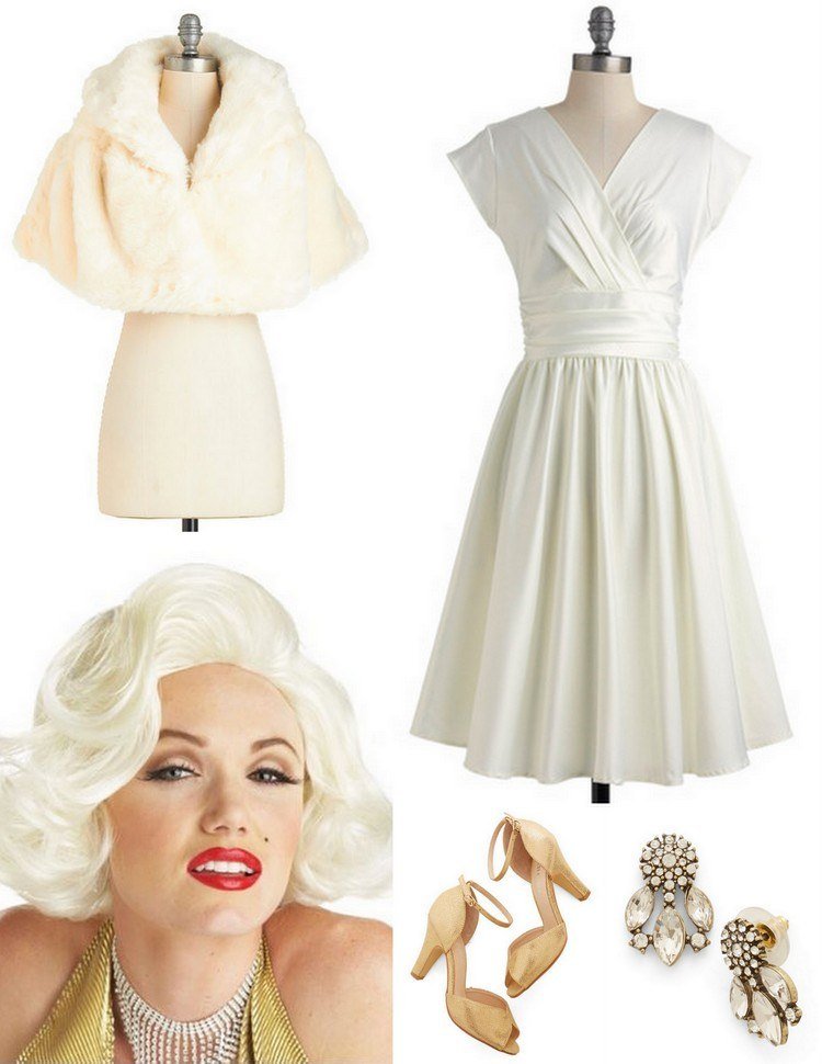 hollywoodske motto-párty-kostýmové nápady-retro-marilyn-monroe-biele šaty