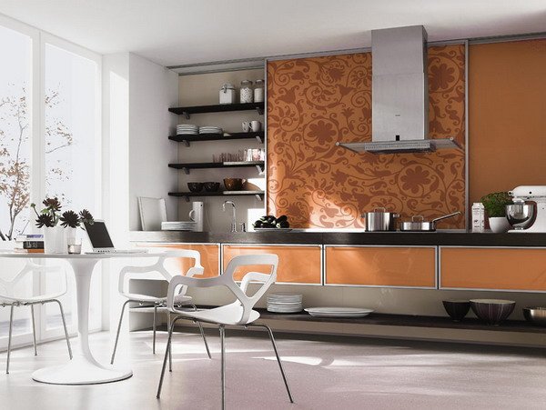 oranžová kuchyňa kuchynská tapeta zadná stena