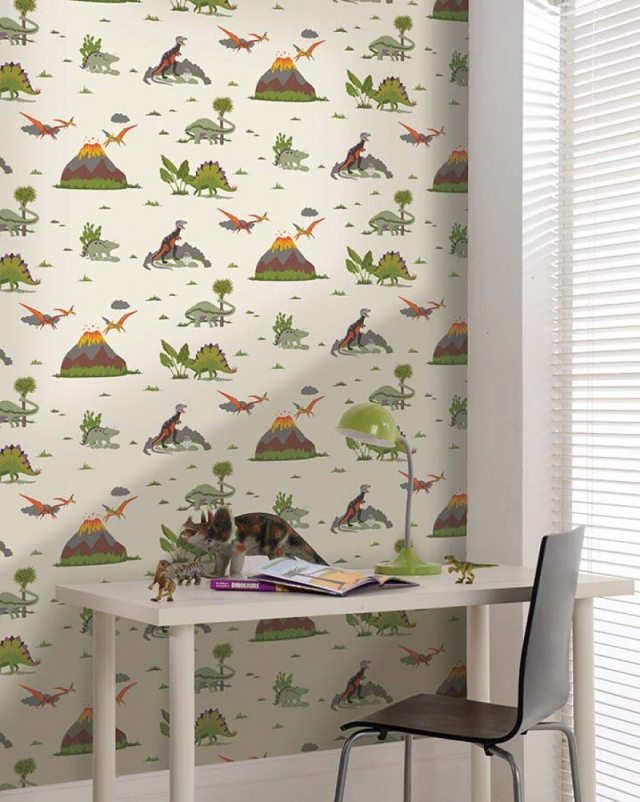 vzor tapety nápady detská izba mladí dinosauri miesto na učenie