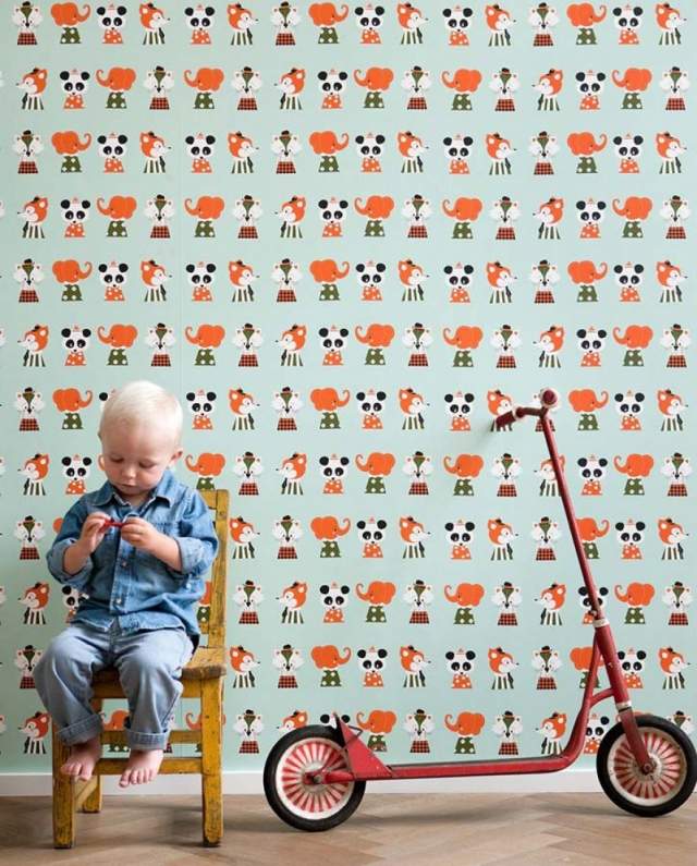 Nápady na tapety do detskej izby Zelená oranžová Chlapec zvieratá bábka