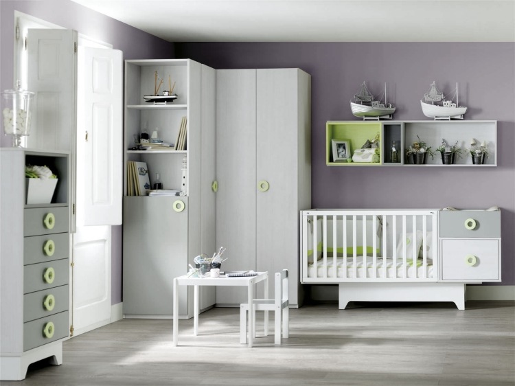 Nábytok do detskej izby v šedej a bielej farbe so zelenými akcentmi nábytok do detskej izby-komplet-sivá-biela-zelená-ROS-MINI-15-TIC