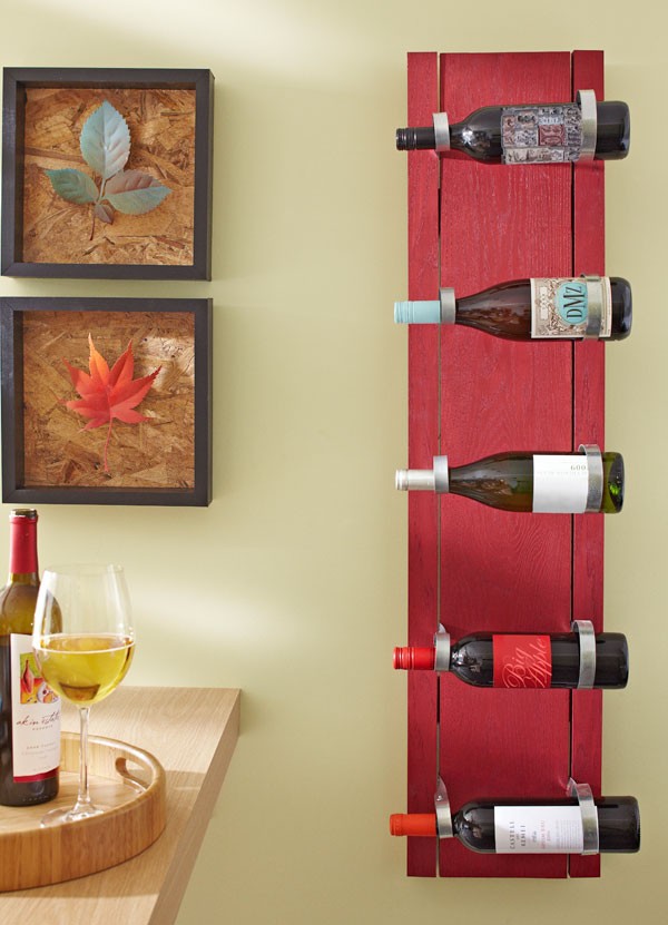 stavať stojany na víno sami nápady drevo červené kovové prstene postavte si stojany na víno sami drevené červené kovové krúžky