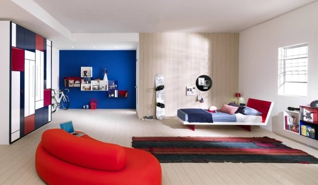 chlapčenská detská izba červeno modrý nábytok Sangiorgio Mobili