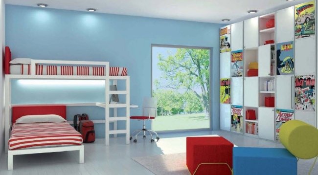 nápady na dizajn pre policový systém nadsvetia detskej izby pre chlapcov