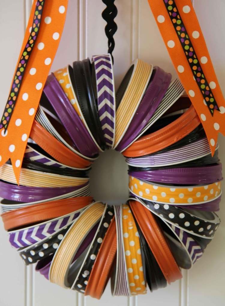 deco-idea-dvere-veniec-podložka-veko-oranžovo-fialovo-čierne bodky