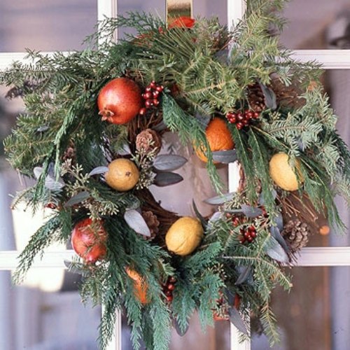 citróny z granátových jabĺk kreatívne zdobenie vencov na dvere