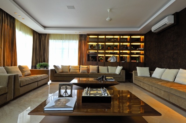 obývacia izba zz architekti obývacia izba v hnedej a béžovej farbe domáce zariadenie-nápady zz-architekti-obývačka-hnedo-béžová