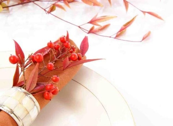 jesenná dekorácia oranžový obrúsok bobuľový konár obrúsok jesenná dekorácia pomarančový obrúsok obrúsok z obrúčky