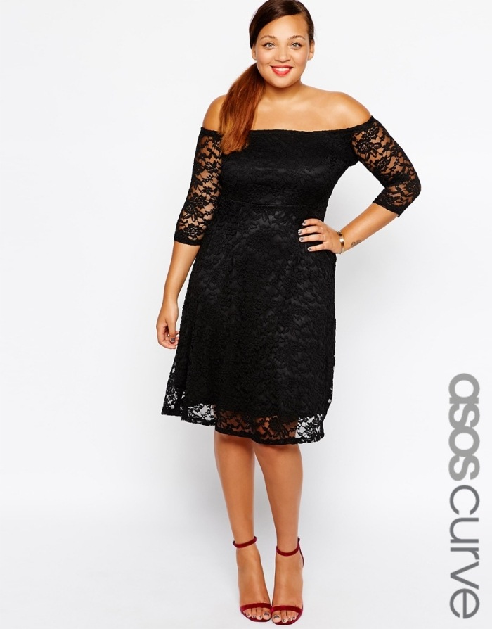 asos dress Bardot šaty čipky 3-4 rukávy