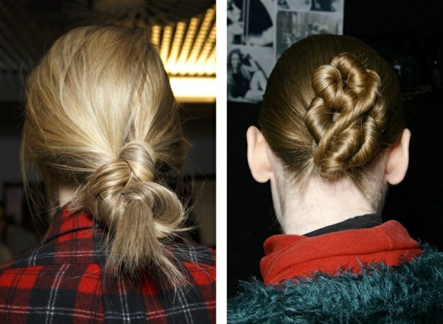 Pletené účesy nápady vrkôčiky zadnej časti hlavy Maison Martin Nápady vrkoče zadná časť hlavy Maison Martin Margiela Naeem Khan