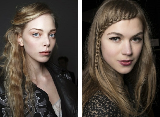 Romantické účesy bočný vrkoč vlny chlap Účesy bočný vrkoč vlny Guy Laroche Nanette Lepore