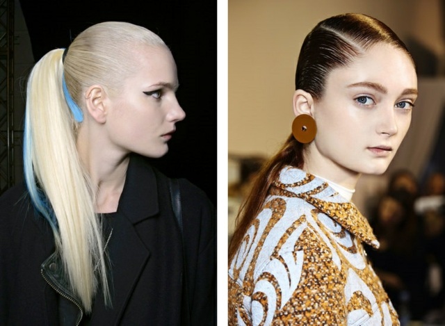 Konský chvost rovné vlasy modré pramene vlasov rovné vlasy modré pramene vlasov Mara Hoffman Acne Studios