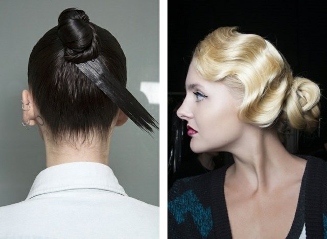 Účesy updo noblesné drdoly mávajú rovné dlhé vlasy ušľachtilé drdoly mávajú rovné dlhé vlasy Atelier Versace Zang Toi