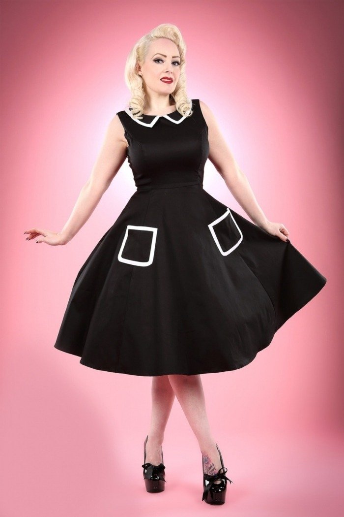 svetelné námornícke hojdačkové šaty v čiernej farbe vintage-fashion-50s-flared-sailor-swing-dress-black
