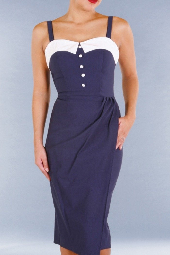 Midi šaty vo vintage štýle Francúzska riviéra 50. roky Kolekcia Stop-Staring-Collection-50-roky-Francúzska riviéra-Navy