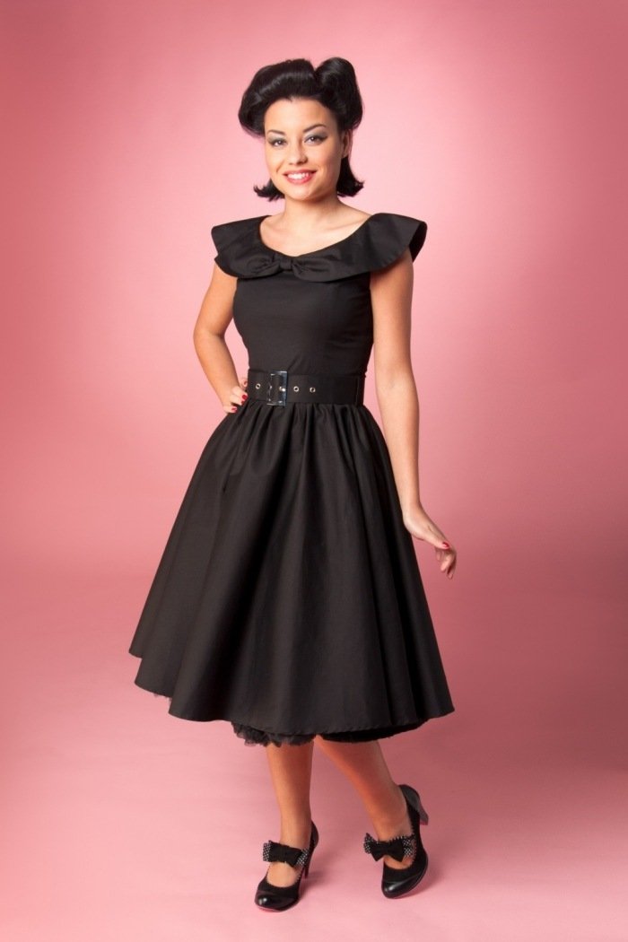Šaty Lindy Bop MaryLou v čiernej midi dĺžke šaty rockabilly-Lindy-Bop-1950-MaryLou