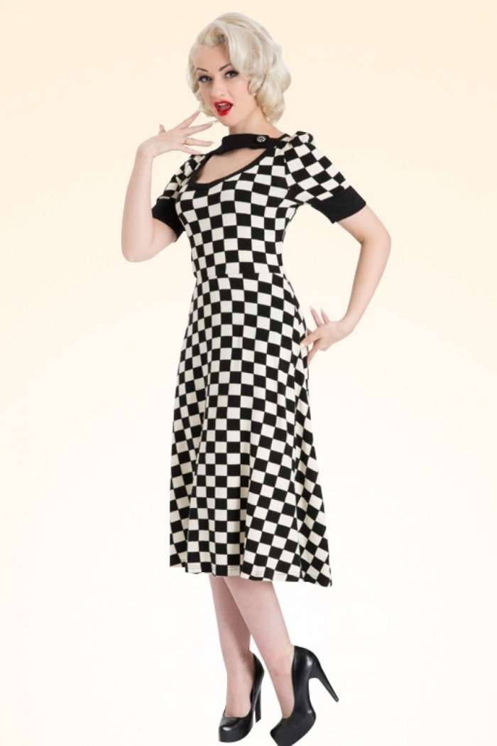 rockabilly-dress-50s-black-white-šachovnicový vzor